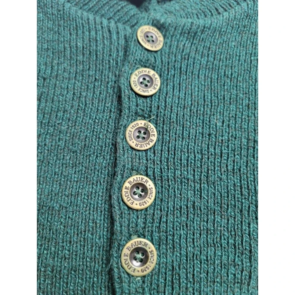 Vintage Eddie Bauer Sweater Mens XL Green Henley Fishermen Made In USA 90s